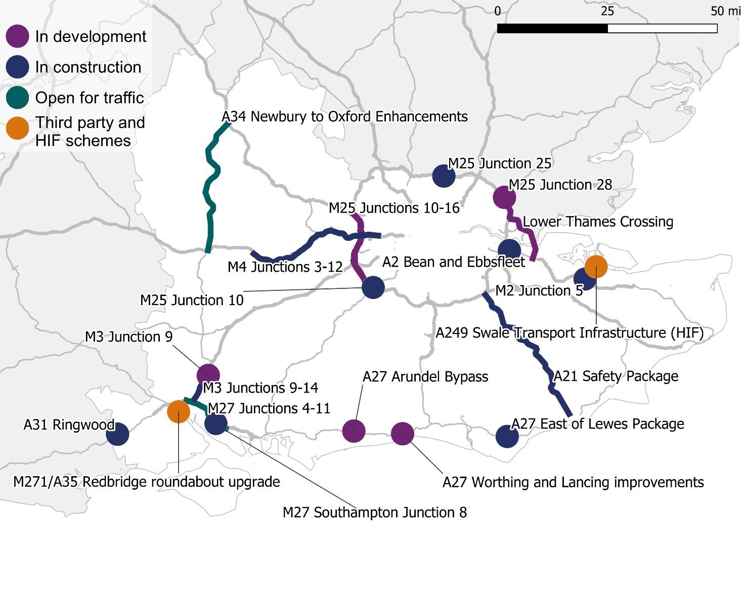 Map showing the location of all schemes listed in table B14