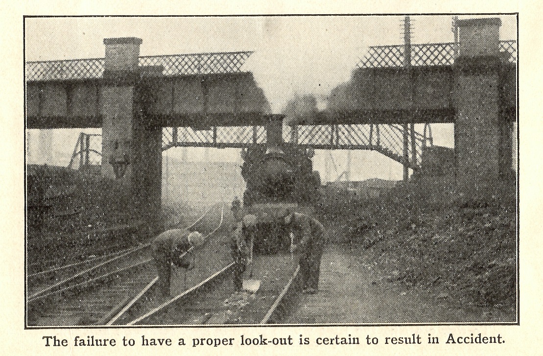 Posed 1920s safety image, from the era when even having an unassisted lookout wasn’t guaranteed