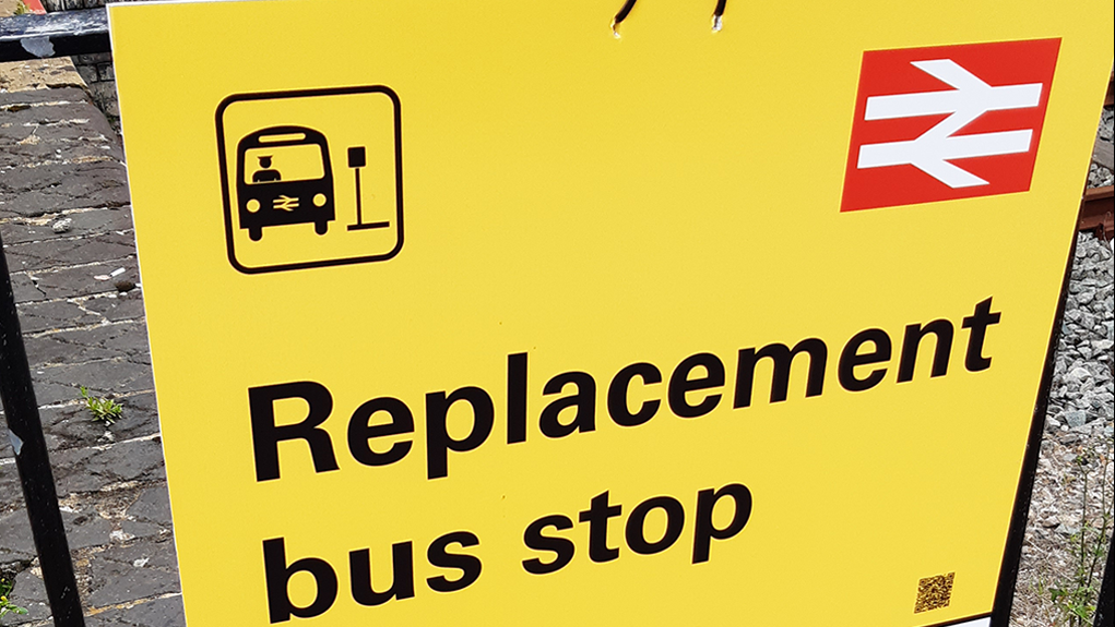 Rail replacement bus stop sign